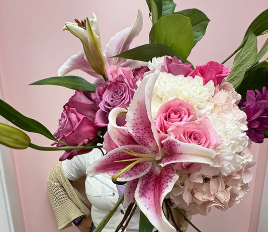 Pure Promise - Classic Lily Bouquet (Lavender, Oriental Lilies, & Hot pink)