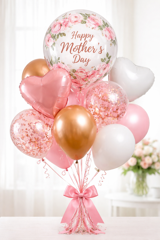 Blush & Gold Grace Balloon Bouquet (Mother's Day 10 Balloons pink/gold) STANDARD